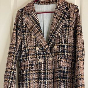 Lightweight Tweed Pattern Print Button Up Blazer